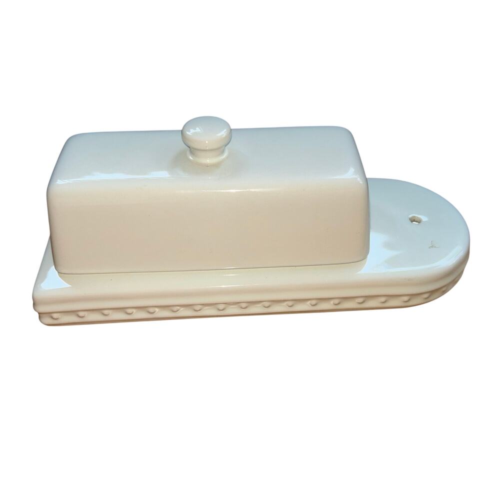 NWOB Nora Fleming Retired Covered Butter Dish Pearl Dot Stoneware